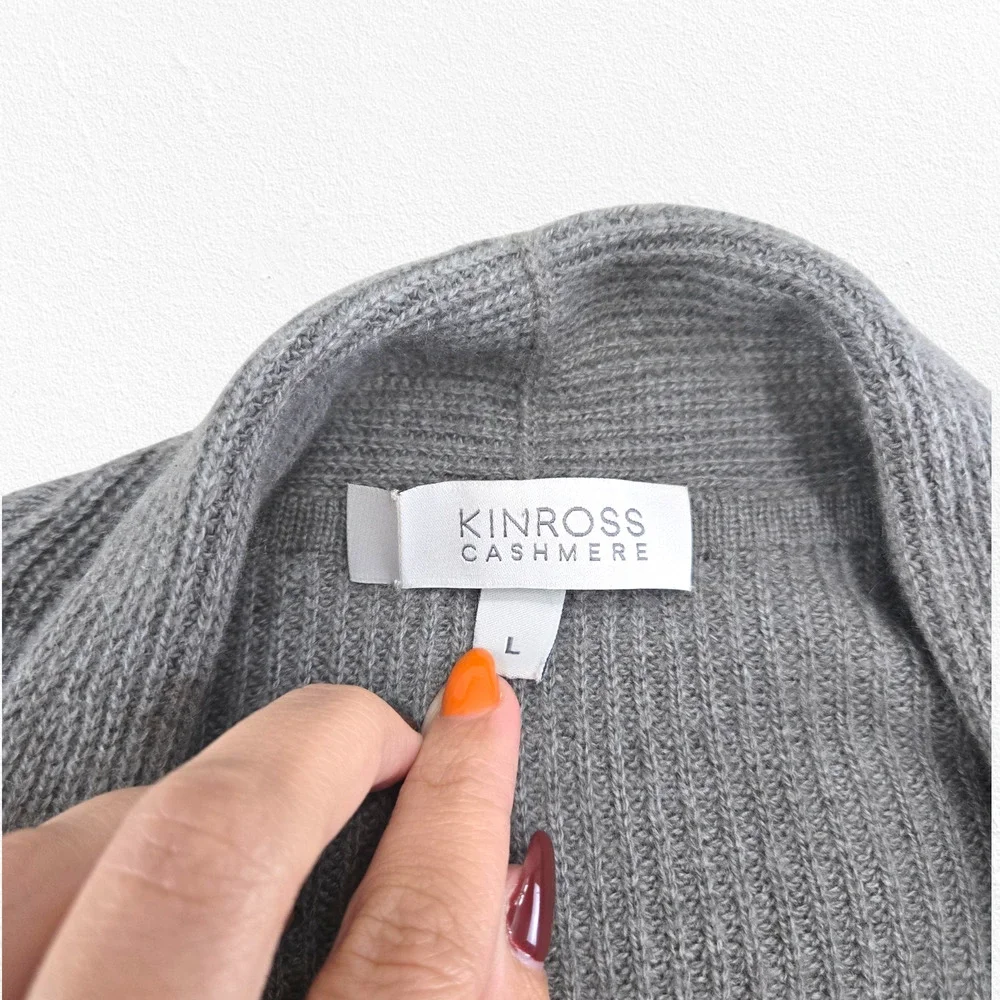 Kinross 100% Cashmere Gray Open Front Cardigan Sweater Large Pockets Luxe Soft